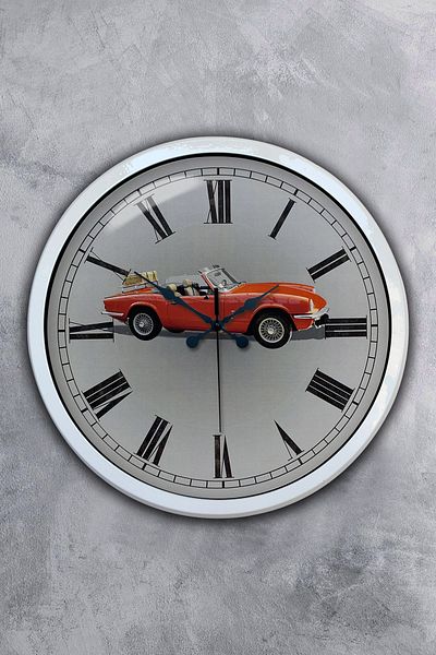 Kasva Concept Gift 40 cm White Metal Sports Car Wall Clock