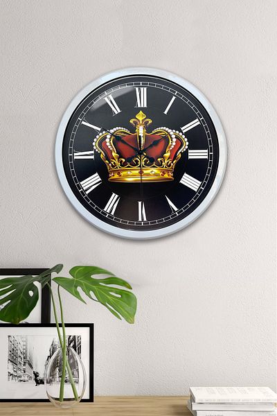 Kasva Concept Ρολόι τοίχου 40 εκ. Λευκό Μεταλλικό King Crown