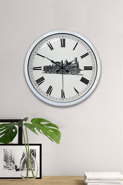 Kasva Concept 40 cm White Metal Black Train Wall Clock
