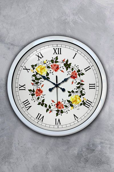 Kasva Concept Gift 40 cm White Metal Flower Wall Clock
