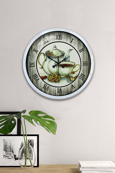 Kasva Concept 40 cm White Metal Teapot Kitchen Wall Clock
