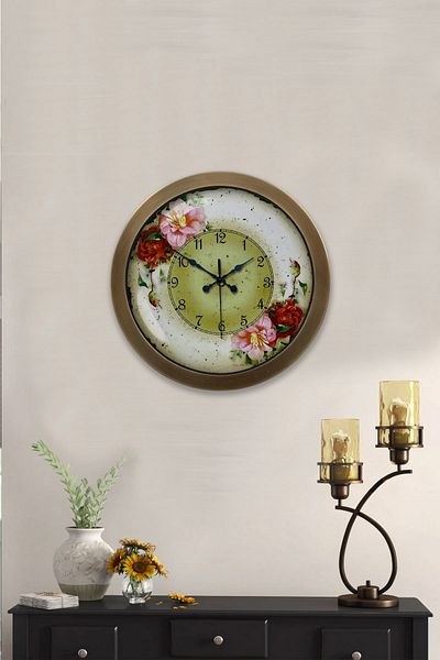 Kasva Concept Gift 36 cm Antique Metal Flowers Wall Clock