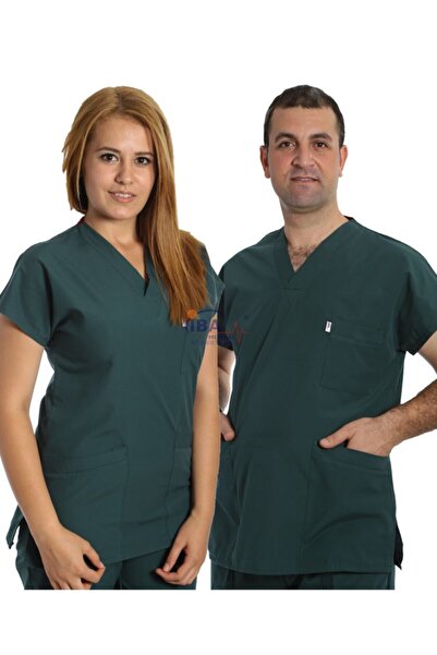 İBA MEDİKAL Avcı Yeşil Unisex Likralı Hemşire Doktor Scrubsları, Sağlık Perso...