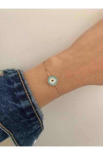 Atelier Çağla Mavi Göz Altın Renk Ip Bileklik