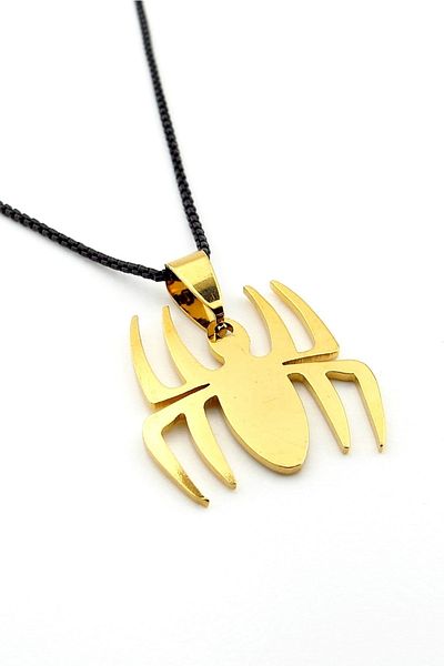 Solfera Yellow Steel Spider Spider Man Black Chain Men's Necklace Q0637