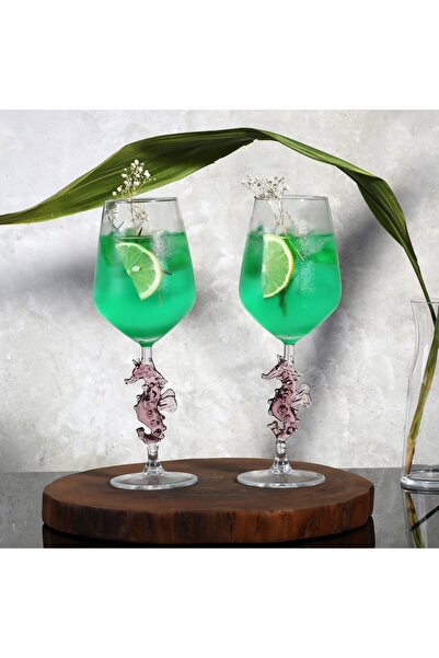 ADAMODART Mor Denizatı Figürlü 2'li Şarap Kadeh Seti