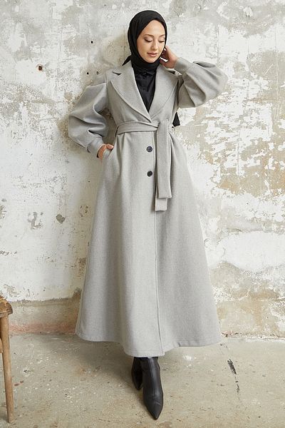 InStyle Γκρι κασμίρ παλτό με μανίκια από μπαλόνι Diana