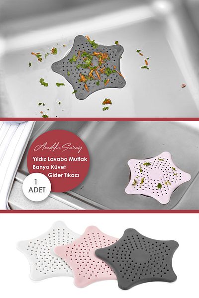 Anadolu Saray Çarşısı Practical Star Shaped Silicone Sink and Tub Stopper with Strainer |   Star Sink Plug - 1 Piece