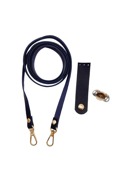 angel çanta aksesuar Σετ τηλεφώνου Navy Blue Faux Leather - Τσέπη από ελαφρύ χρυσό μέταλλο