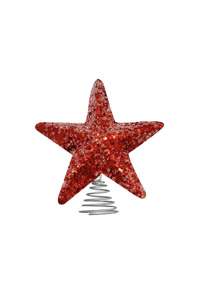 Party Country Christmas Pine Tree Star Treetop 20cm Red Glitter