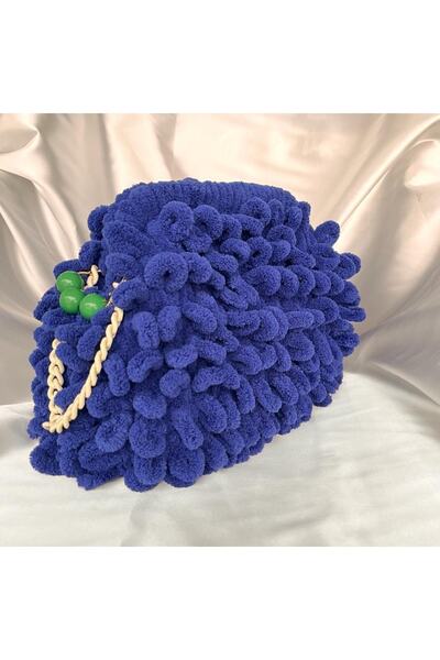 Mg Aksesuar Puffy Bag Sıklamen Μπλε Πλεκτή Τσάντα