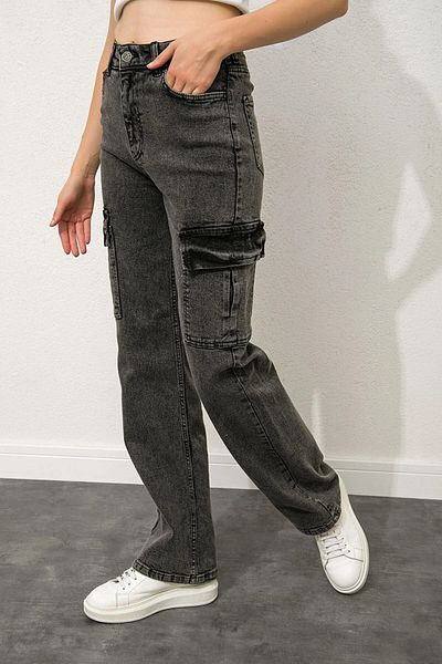 SHEVEGA Smoked Cargo Pocket Lycra Ψηλόμεση Φαρδύ τζιν παντελόνι