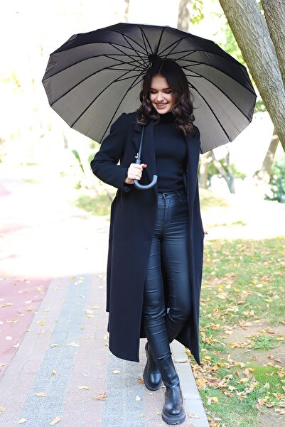 MACERATİ Kaliteli Siyah Black Kırılmaz Şemsiye Siyah 16 Telli Umbrella