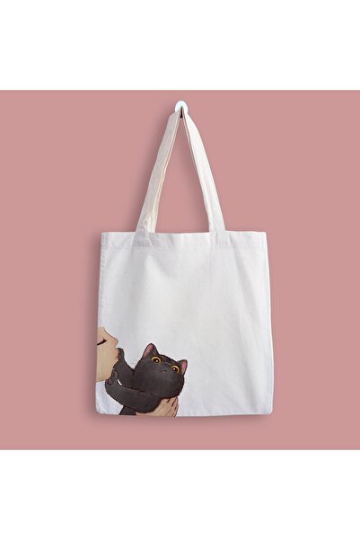 designedfy Cat Kiss Baskılı Bez Çanta