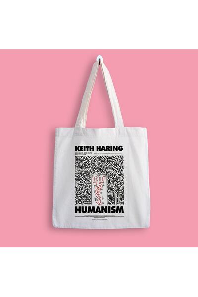 designedfy Geantă de pânză cu imprimeu Umanism Keith Haring