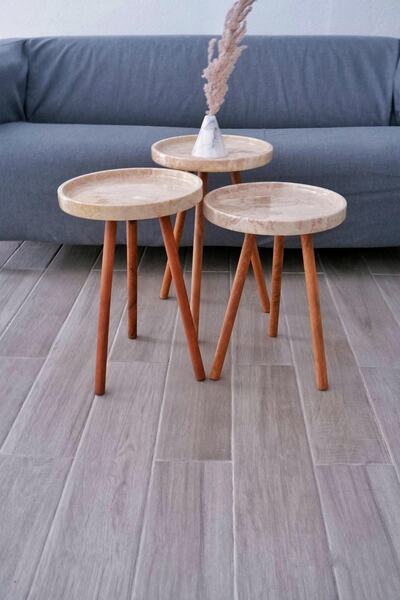 Voodo Concept 3'lü Set 3 Boy Rosalya Mermer Çay Kahve Sehpa (%100 Orjinal Mer...
