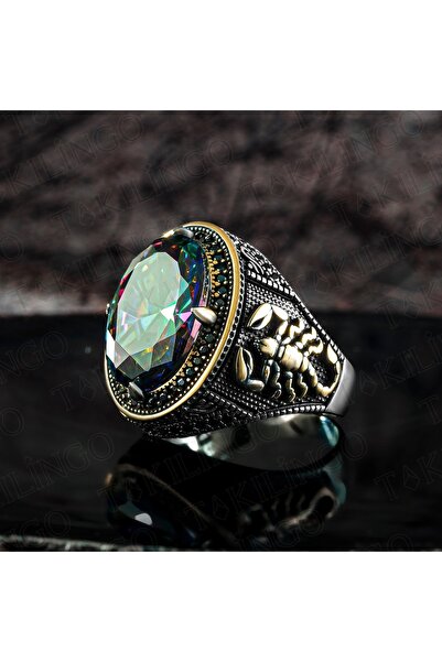 Takılingo 925 Ayar Gümüş Akrep Motifli Topaz Taşlı Erkek Yüzük