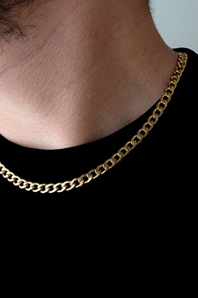 Bluem Paslanmaz Kısa Erkek Kalın Sarı Arpa Zincir - Ithal Kararmaz Zincir Kolye
