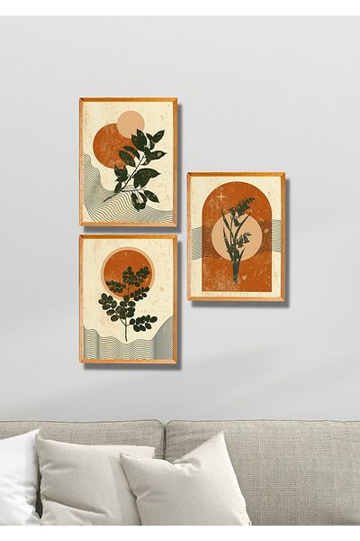 NT Handmade 3 τεμάχια Ξύλινο πλαίσιο Προσοφθάλμια ρετρό διακόσμηση τοίχου με φύλλα - Σετ ζωγραφικής για σαλόνι κουζίνα κρεβατοκάμαρα