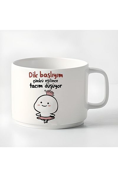 GünayStore Double Turkish Coffee Cup & Espresso I'm Upright Because When I Bend Down My Crown Falls Down Motto180 ml