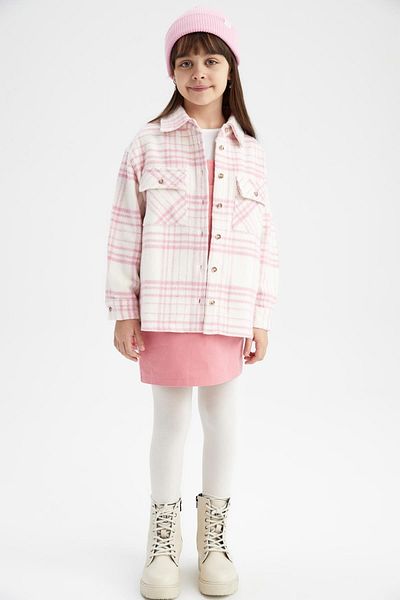 DeFacto Girl's Oversize Fit Flannel Long Sleeve Shirt