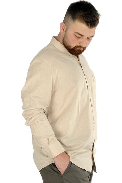ModeXL Ανδρικό πουκάμισο λινό τσέπες μεγάλου μεγέθους 20386 - Μπεζ