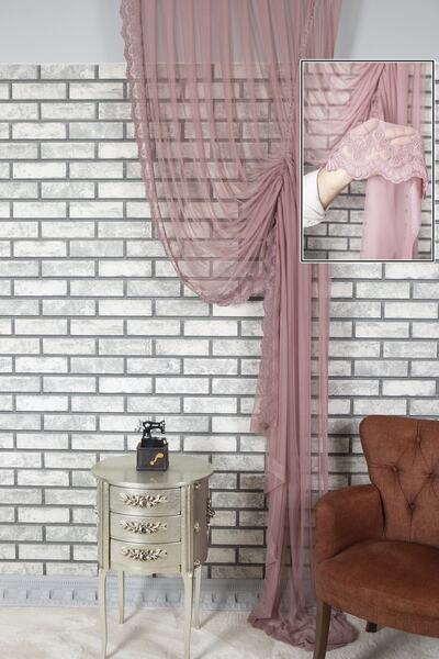 perdemony Özel Işlemeli Etek Büzgülü Kruvaze Fon Perde Grek Zemin 1x3 Sık Pil...