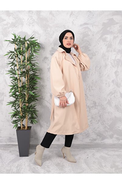 ışık tesettur Balon Kol Trençkot