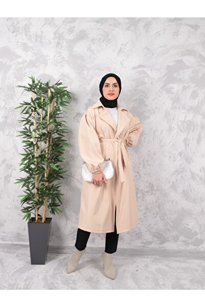 ışık tesettur Balon Kol Trençkot