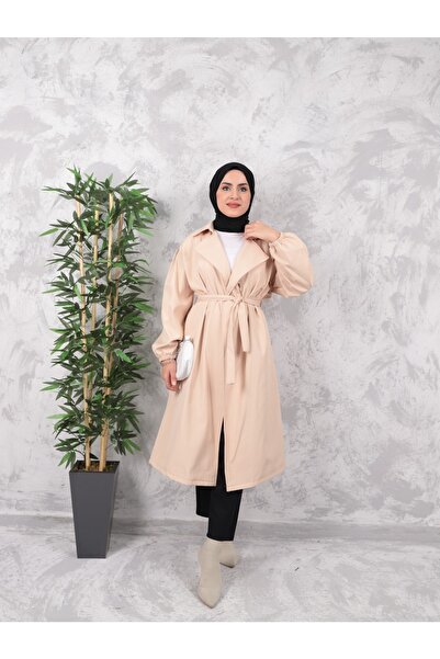 ışık tesettur Balon Kol Trençkot