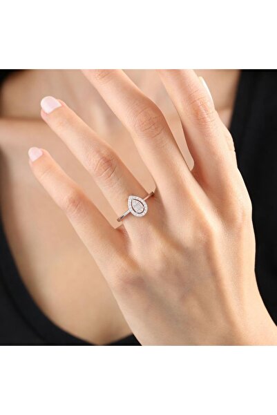 Mia Vento Pırlanta Montür Damla Form Gümüş Yüzük