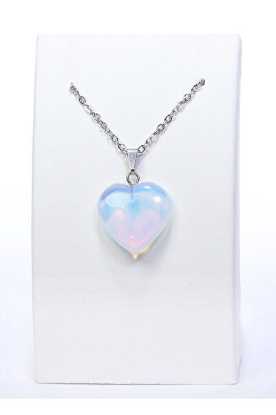 CAXBERN Heart Cut Natural Opal Moon Stone Necklace