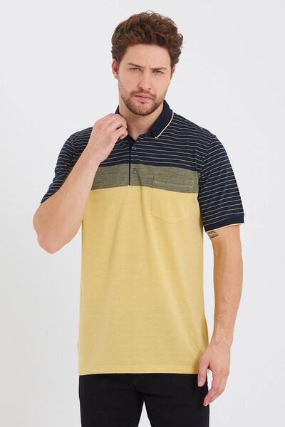 ENQUE تي شيرت رجالي منقوش بجيب أساسي أصفر بياقة بولو