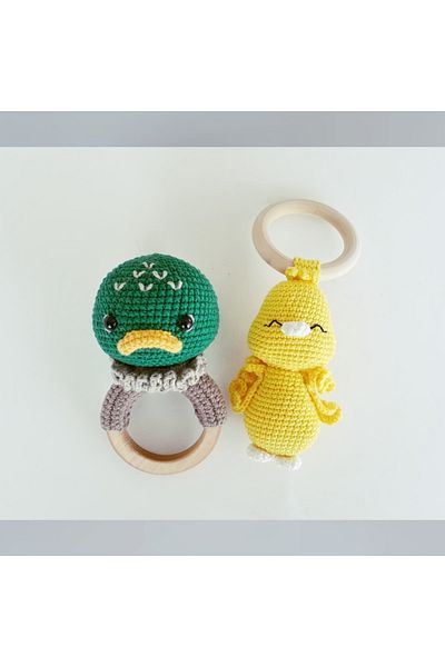 CARMELİNA Duck And Bird Rattle, Hand Knitted, Amiguri