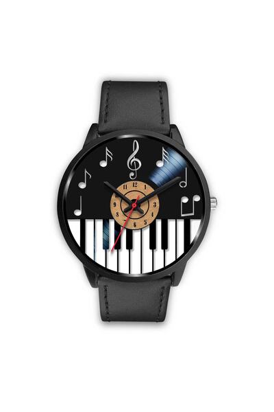 Herşey Nota ساعة يد بيانو نوتا ميلودي بسلك أسود للنساء والرجال
