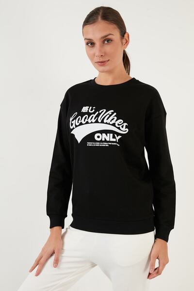 Fashion Friends Pulover cu guler rotund cu imprimeu din bumbac 22k0840k1