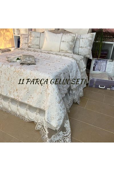 Çeyiz Bahçesi Sevdam 11 Piece Cream Προίκα Νυφικό Σετ 100% Βαμβάκι