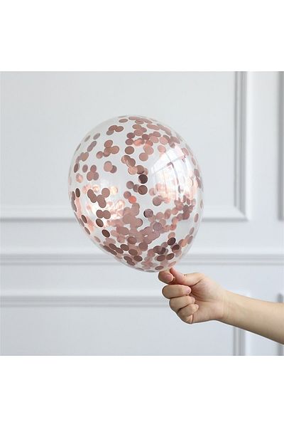 HBK Transparent Balloon Set with Rose Gold Confetti : 12" Balloon 10 Pieces - 1 Pack Balloon Confetti (Pack)