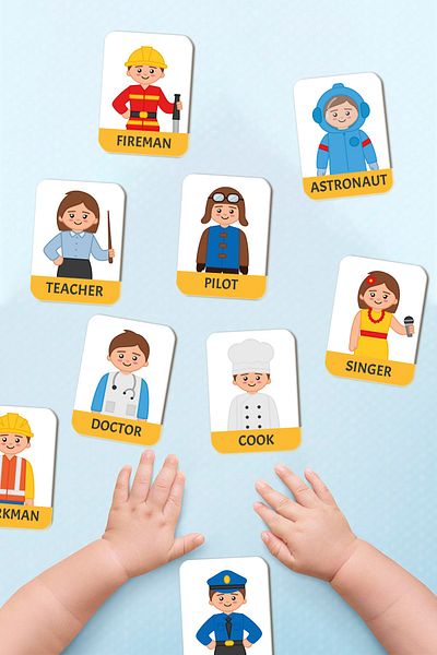 Enjoymydesign I'm Learning Professions Wooden Educational Cards Preschool Nursery Wooden Toy Flash Cards