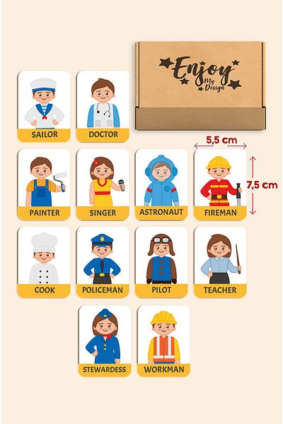 Enjoymydesign I'm Learning Professions Wooden Educational Cards Preschool Nursery Wooden Toy Flash Cards
