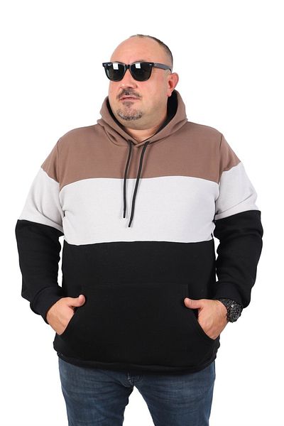 MocGrande Μεγάλο μέγεθος κομματιασμένο με κουκούλα ιδρώτας 22736 Tan
