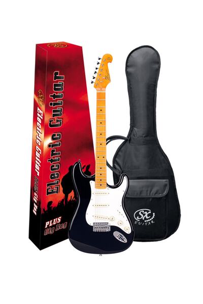 SX Stratocaster Siyah Elektro Gitar Seti Herşey Dahil