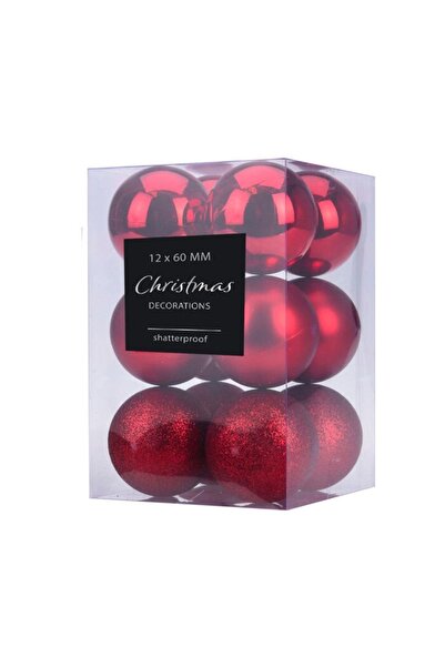 Via Gardenia طقم كرات رأس السنة باللون الأحمر 12 قطعة قطر 6 سم