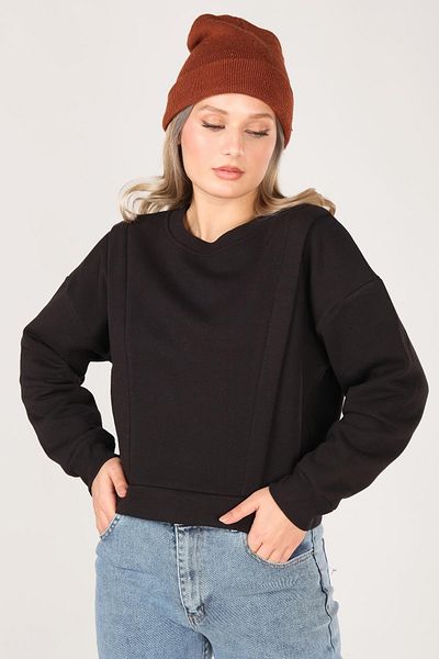 Giyim Dünyası Women's Crew Neck Crop Sweatshirt Black