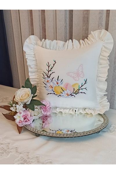 Misue Handmade Filled Special Tailored Embroidered Decorative Throw Pillow, 100% Cotton, Filled Throw Pillow