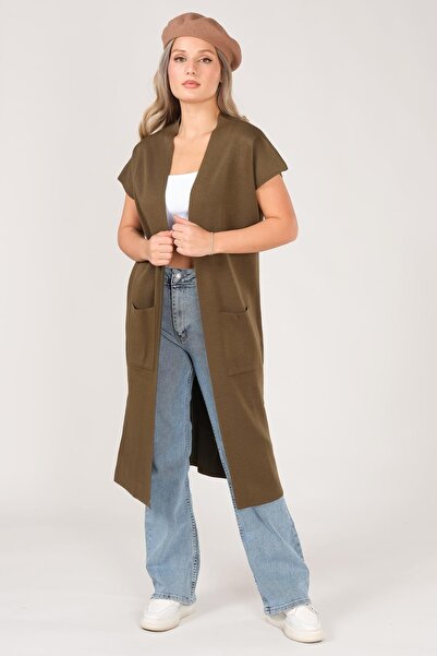 Giyim Dünyası Women's Pocket Detailed Knitwear Vest Khaki