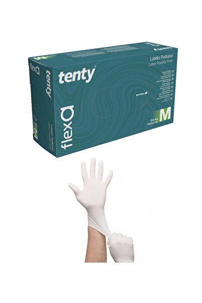Tenty Flex Lateks Eldiven Pudrasız Muayene Eldiveni Medium - M - Beyaz
