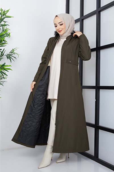 KMKkombin Γυναικείο παλτό και παλτό με κουκούλα μεγάλου μεγέθους αδιάβροχο χιτζάμπ με γούνα από μέσα μέχρι τη μέση