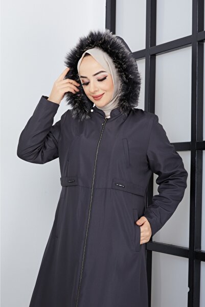 KMKkombin Γυναικείο παλτό και παλτό με κουκούλα μεγάλου μεγέθους αδιάβροχο χιτζάμπ με γούνα από μέσα μέχρι τη μέση