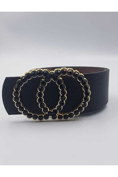 BellaVino Women's Black Jewelled Black Belt R 090807
